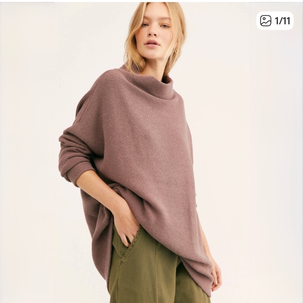 Free People Ottoman Slouchy Knit Ribbed Tunic Sweater in Nutmeg Boho